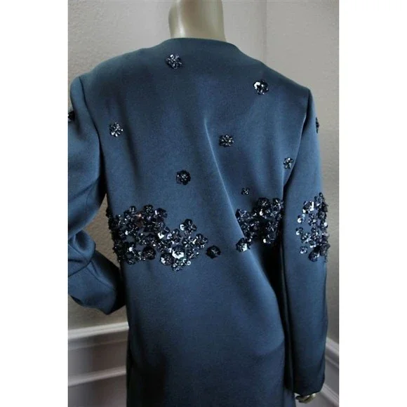 NWT ZAC POSEN Teal Sark Blue Beaded Sequin Rhinestone Jacket Coat 12